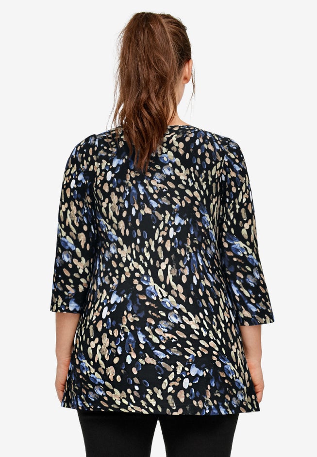 Stretch Knit V-neck 3/4 Sleeve Knot Front Tunic image number 1