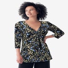 Stretch Knit V-neck 3/4 Sleeve Knot Front Tunic image number null