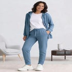 French Terry Long Sleeve Zip-Front Tunic Hoodie image number null