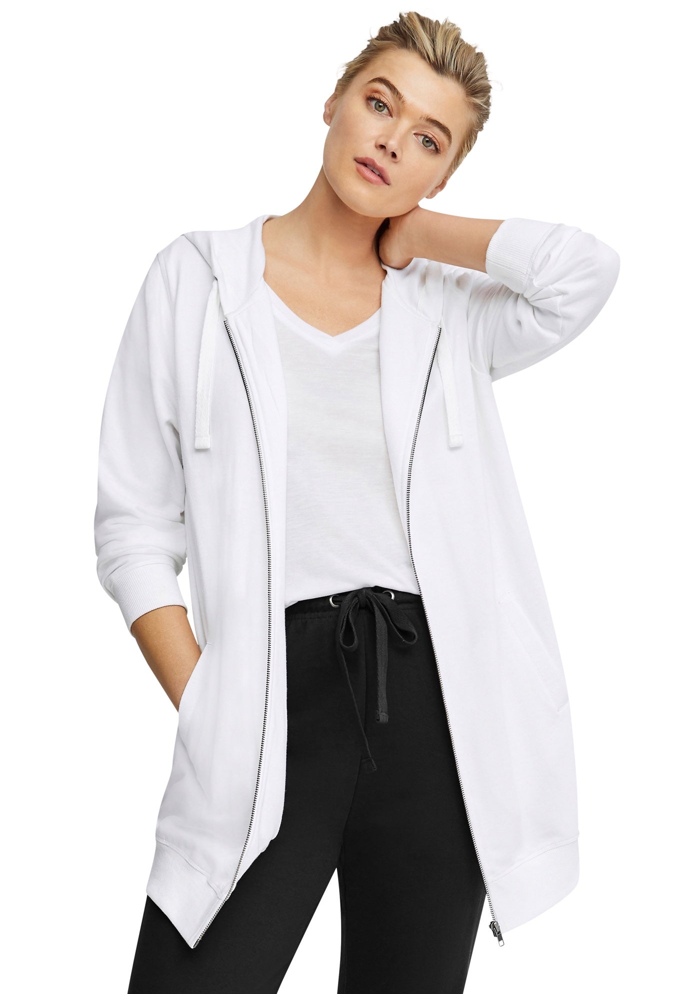 French Terry Long Sleeve Zip-Front Tunic Hoodie image number 0