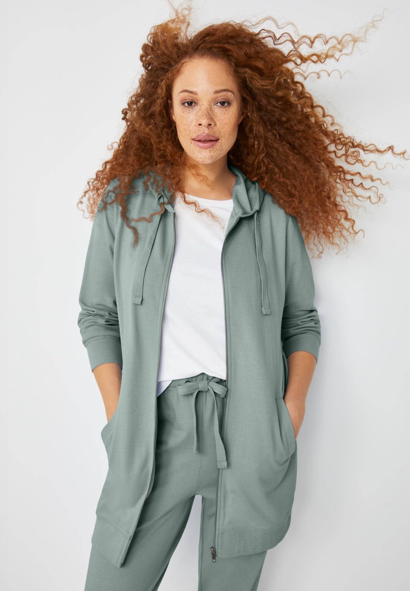 French Terry Long Zip Front Hoodie image number 0