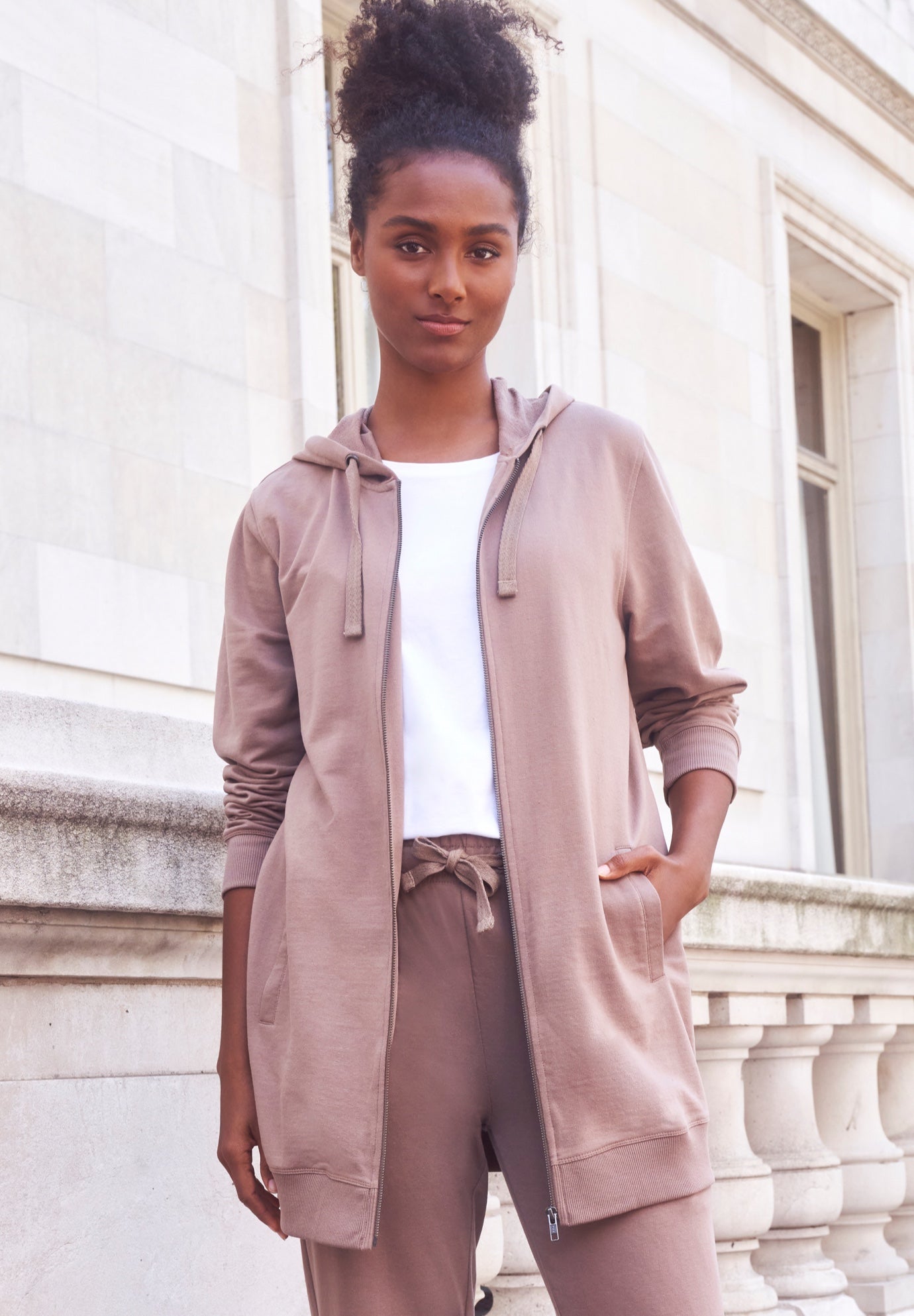 French Terry Long Sleeve Zip-Front Tunic Hoodie image number 0