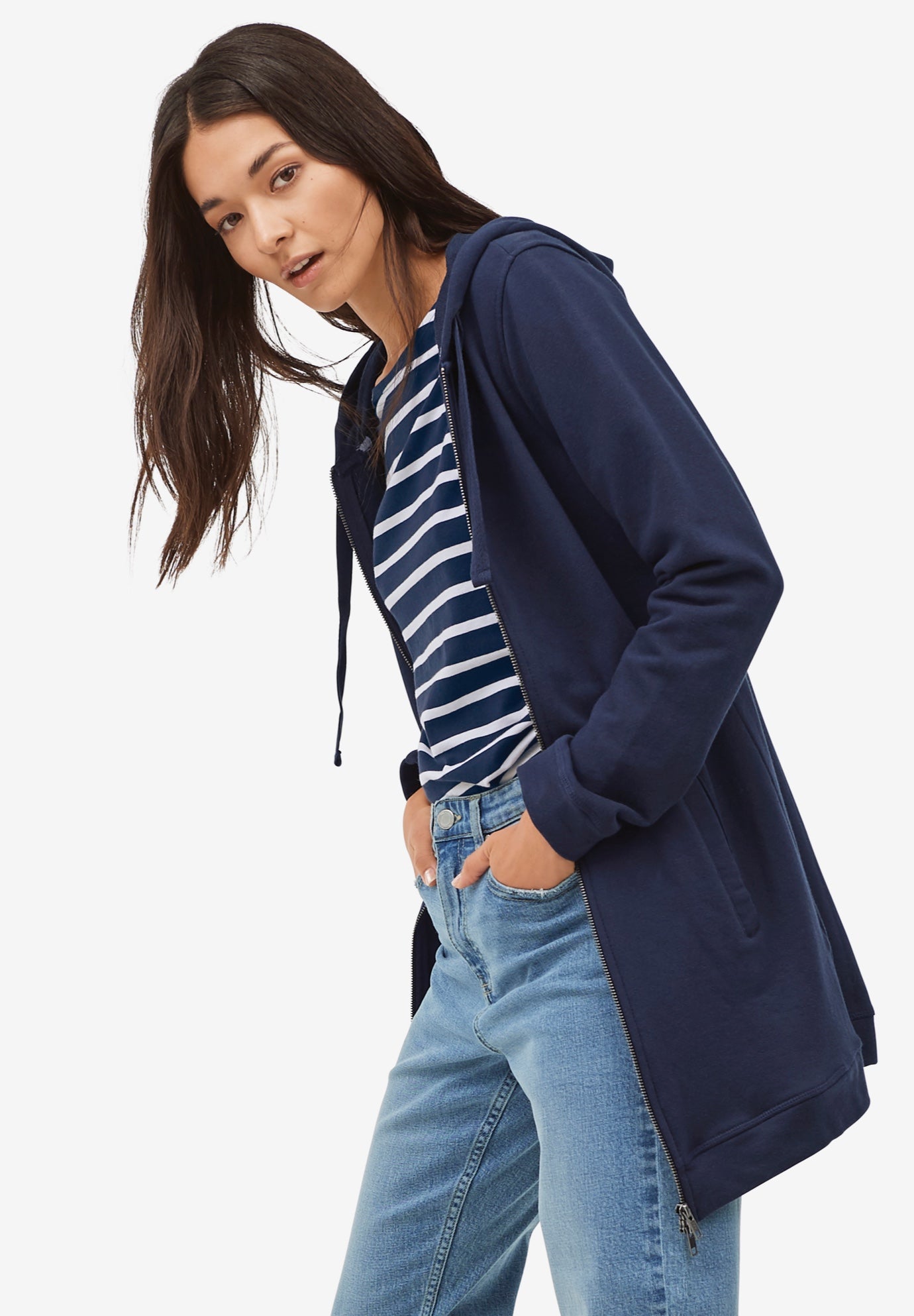 French Terry Long Zip Front Hoodie image number 2