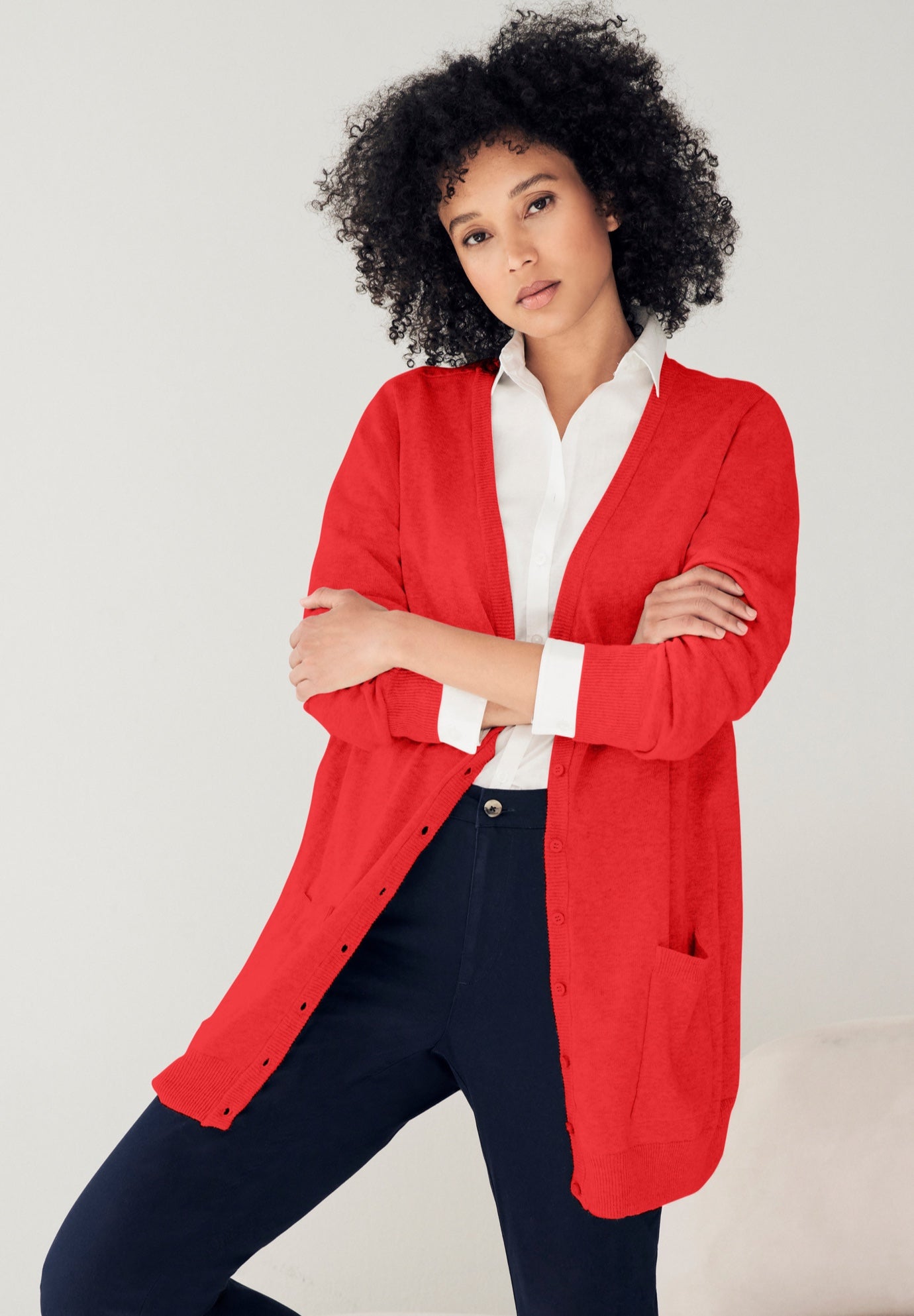 V-Neck Button-Front 100% Cotton Boyfriend Cardigan image number 0