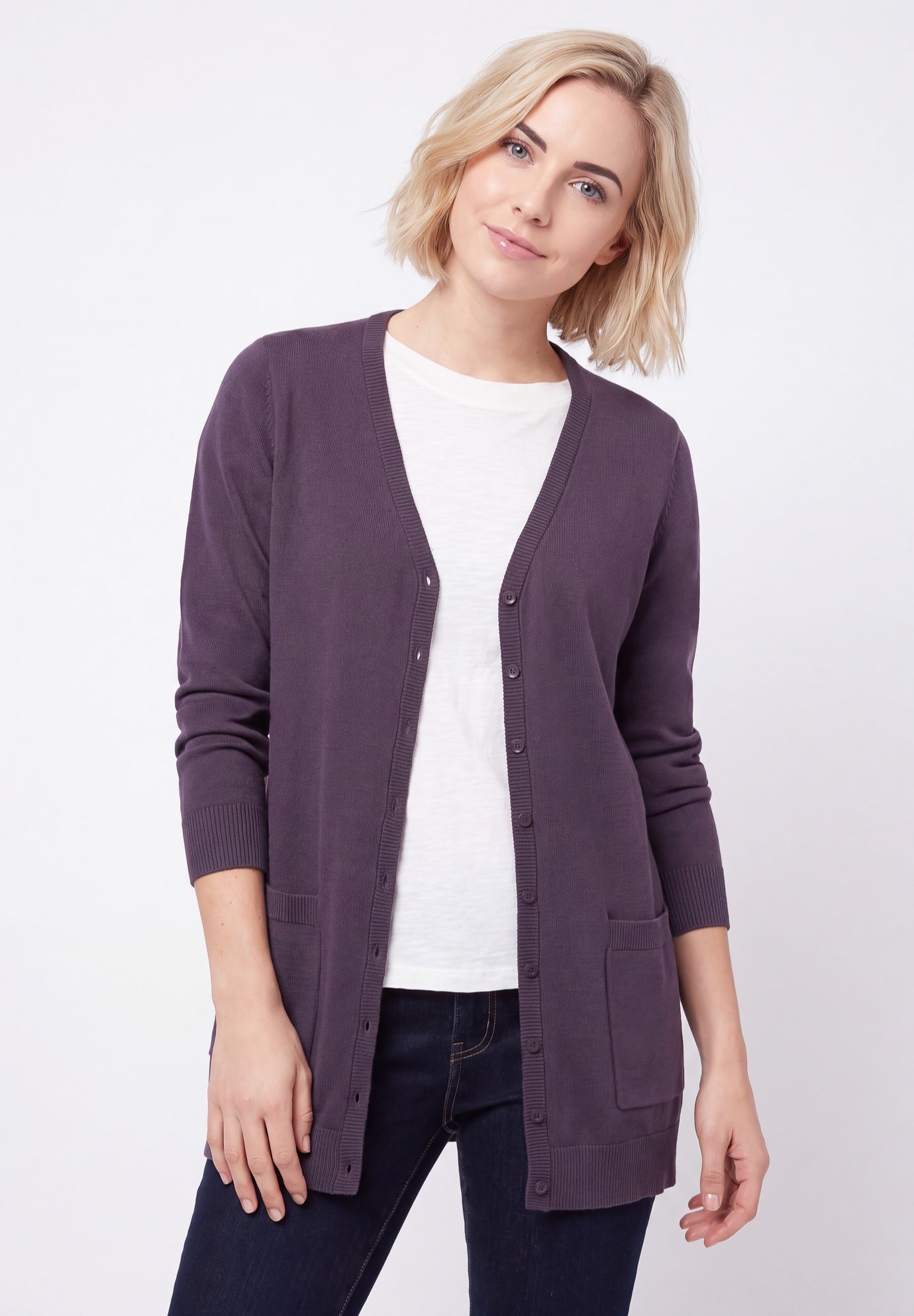 V-Neck Button-Front 100% Cotton Boyfriend Cardigan image number 0