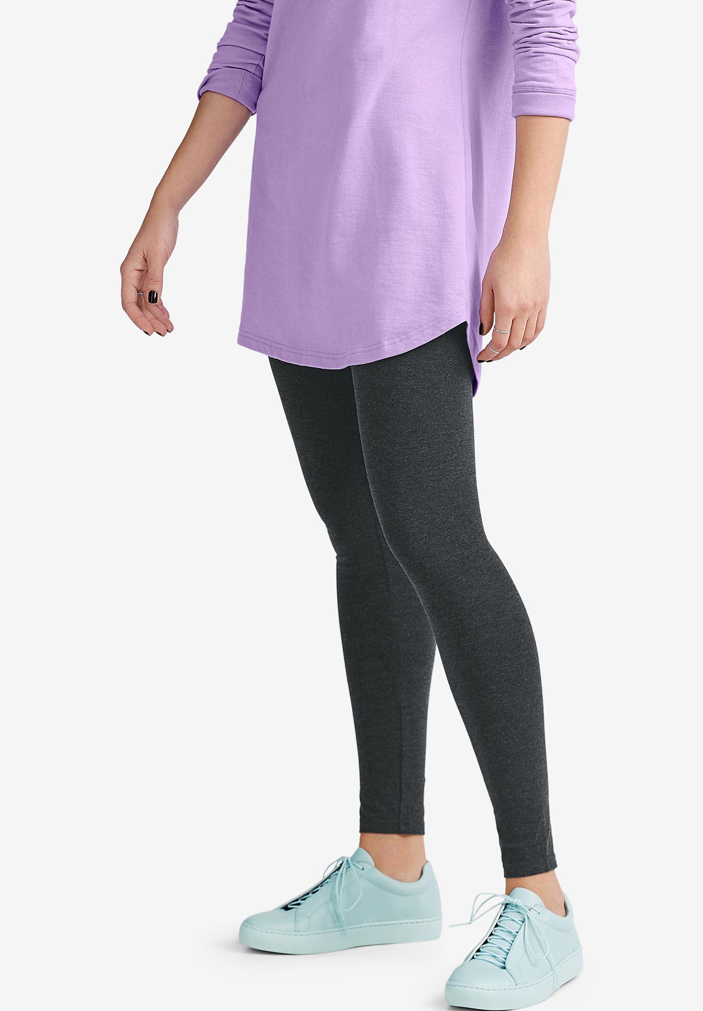 Cotton Spandex Elastic Waist Full Length Leggings image number 0