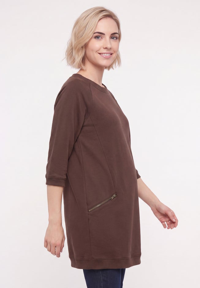 Ellos Studio French Terry Zip-Pocket Long Sleeve Scoopneck Tunic image number 2