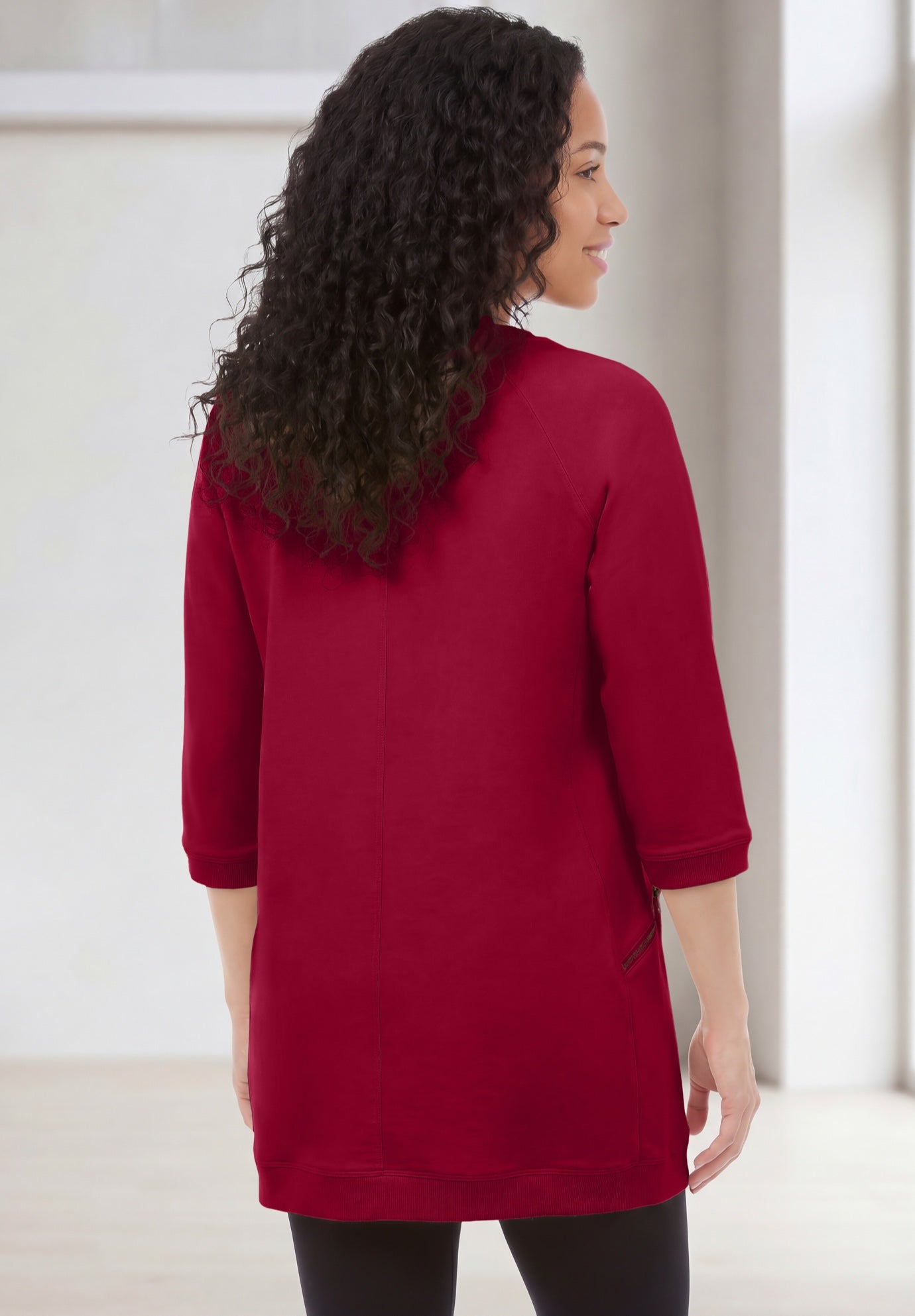 Ellos Studio French Terry Zip-Pocket Long Sleeve Scoopneck Tunic image number 1