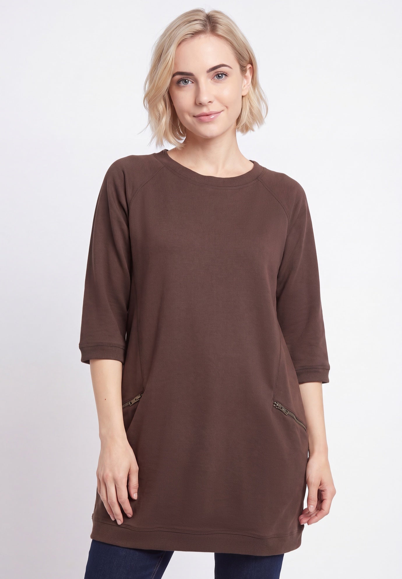 Ellos Studio French Terry Zip-Pocket Long Sleeve Scoopneck Tunic image number 0