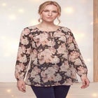 A-Line Long Sleeve Peasant Tunic with Tie-Neck Keyhole Neckline image number 0