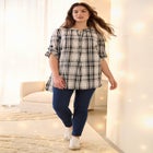 Three-Quarter Sleeve Roll Tab Relaxed Fit 100% Cotton Henley Tunic image number 0