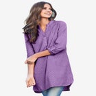 Three-Quarter Sleeve Roll Tab Relaxed Fit 100% Cotton Henley Tunic image number null