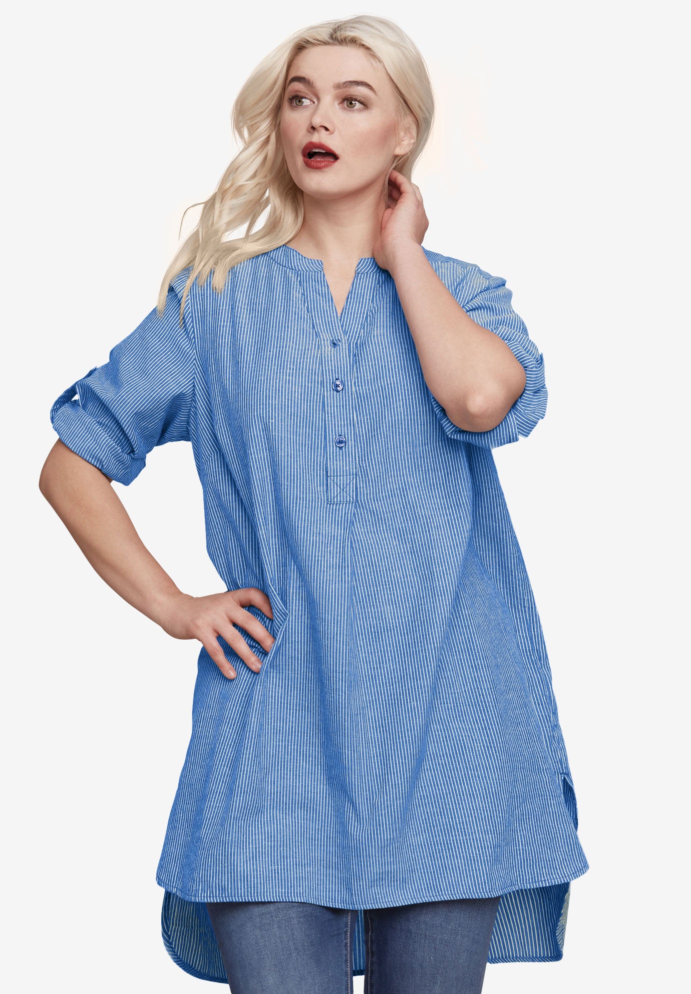Breezy Cotton Henley Tunic image number 0