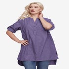 Three-Quarter Sleeve Roll Tab Relaxed Fit 100% Cotton Henley Tunic image number null