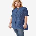 Three-Quarter Sleeve Roll Tab Relaxed Fit 100% Cotton Henley Tunic image number null