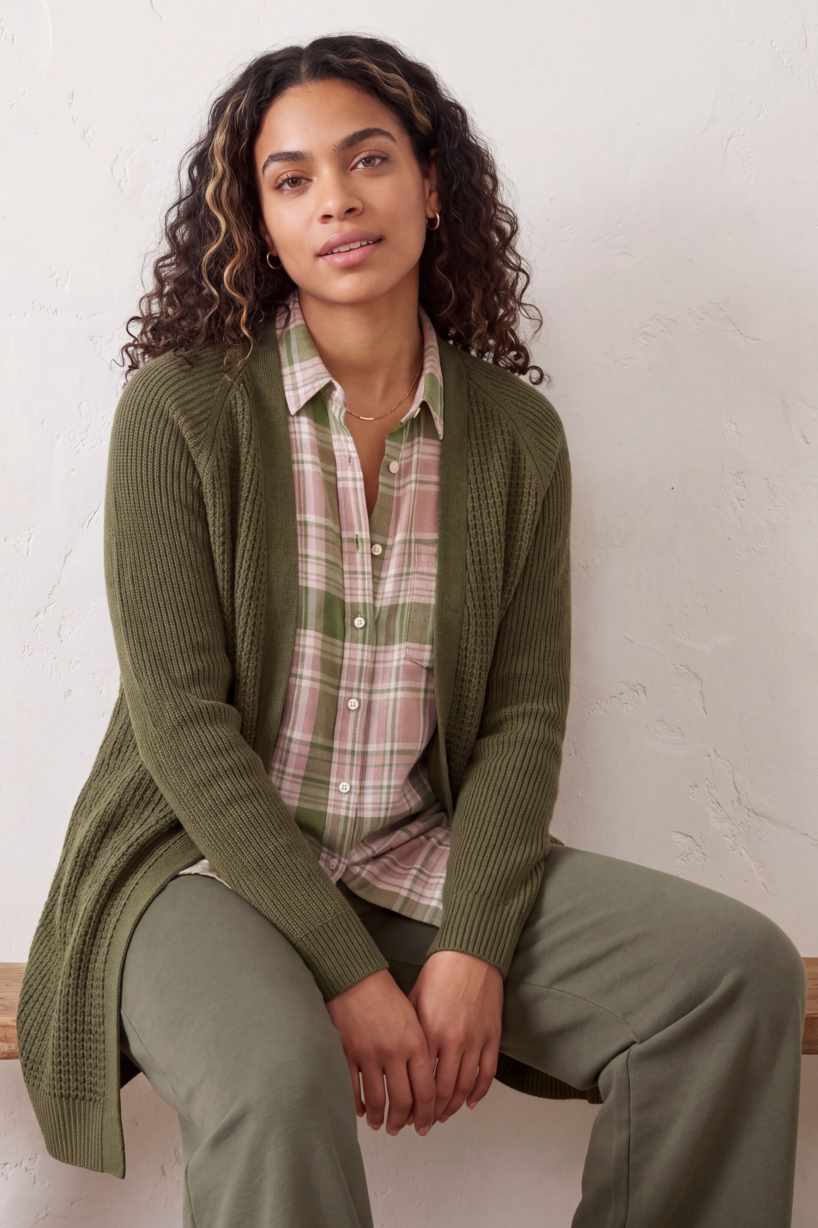 Soft Waffle-Knit Long Cardigan image number 0
