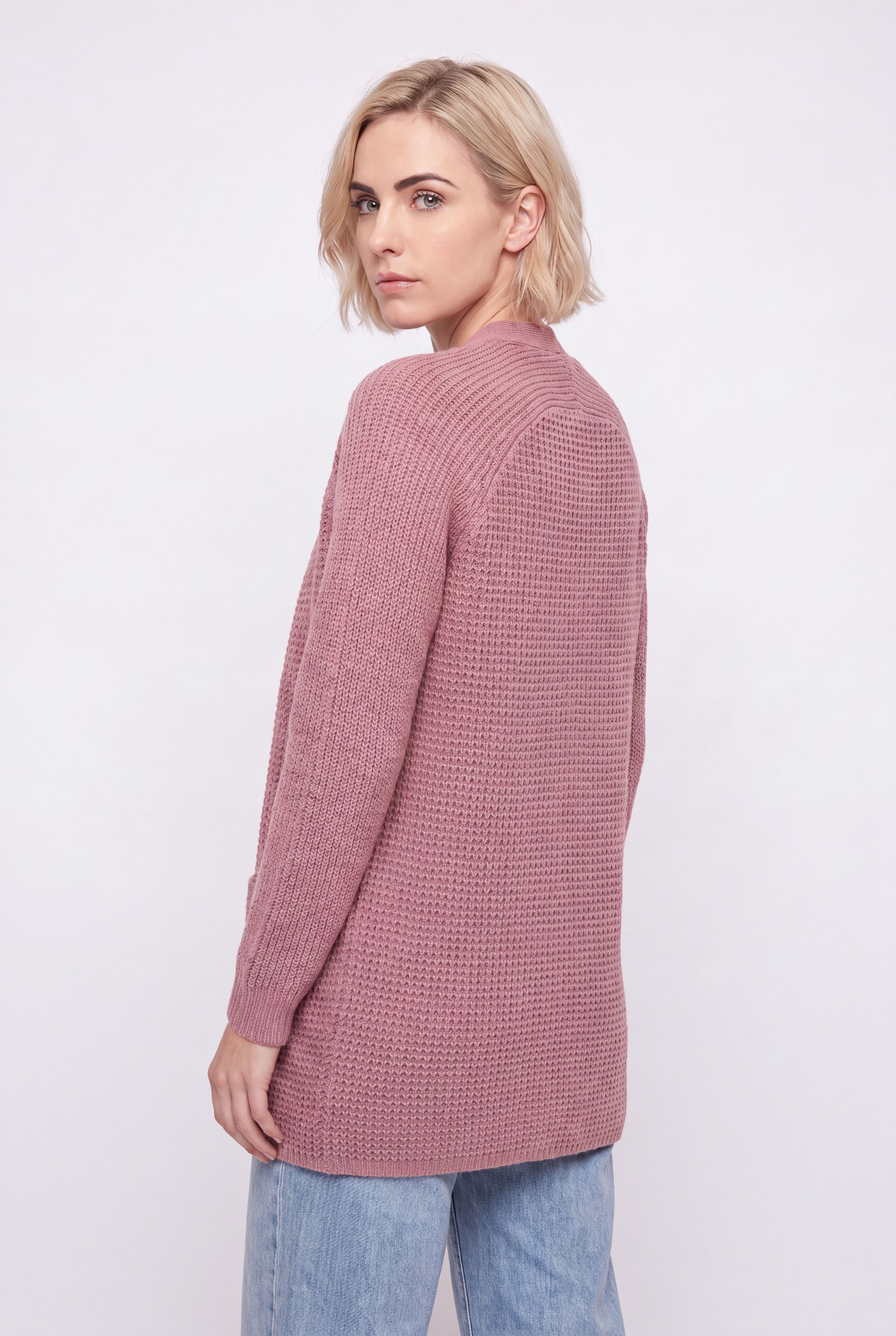 Open Front Long Ribbed Sleeve Waffle Cardigan image number 1