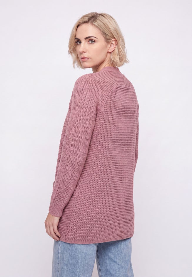 Open Front Long Ribbed Sleeve Waffle Cardigan image number 1