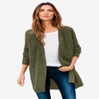 Open Front Long Ribbed Sleeve Waffle Cardigan image number 0