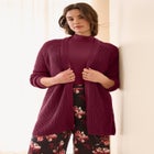 Open Front Long Ribbed Sleeve Waffle Cardigan image number null