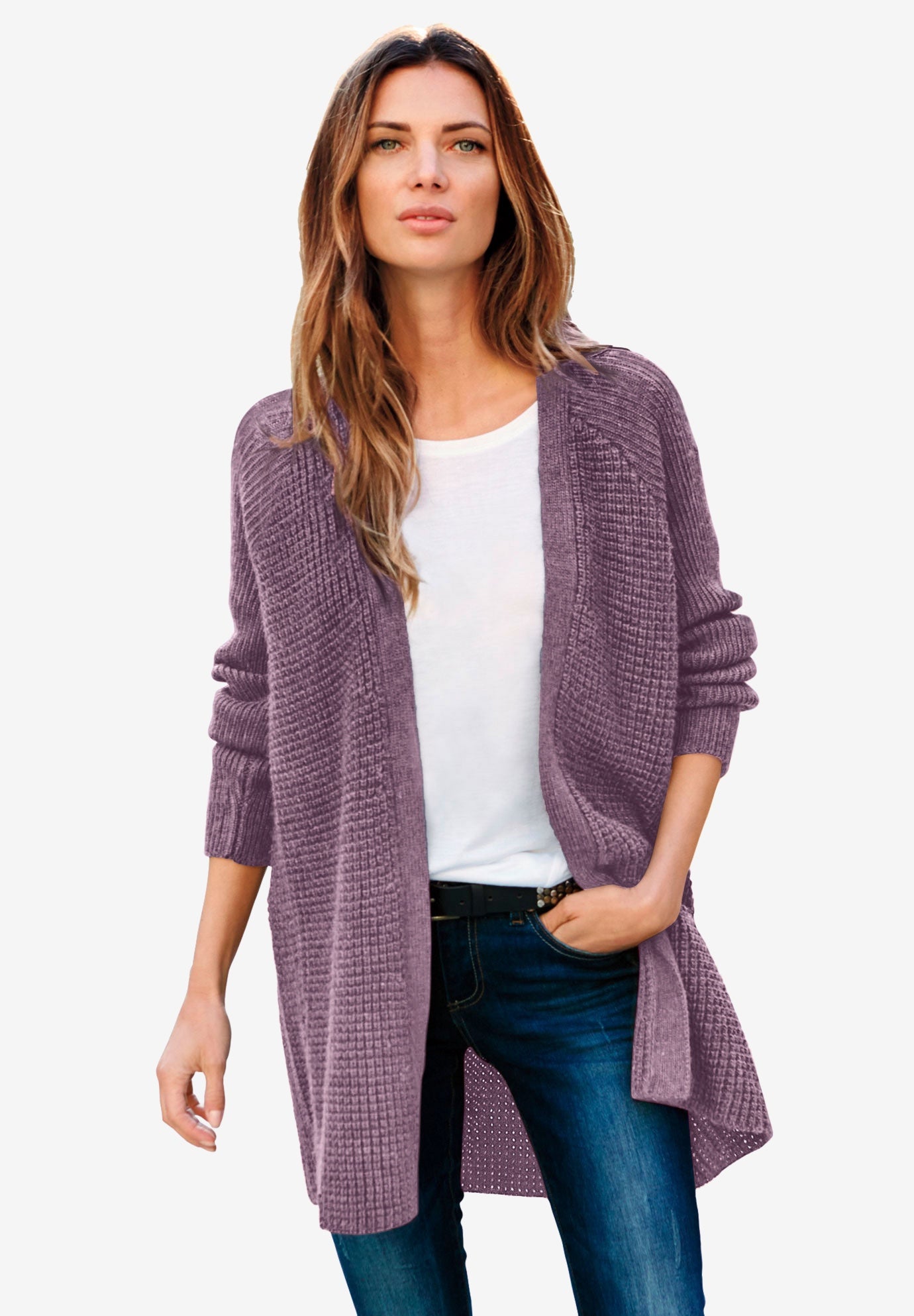 Open Front Waffle Cardigan image number 0