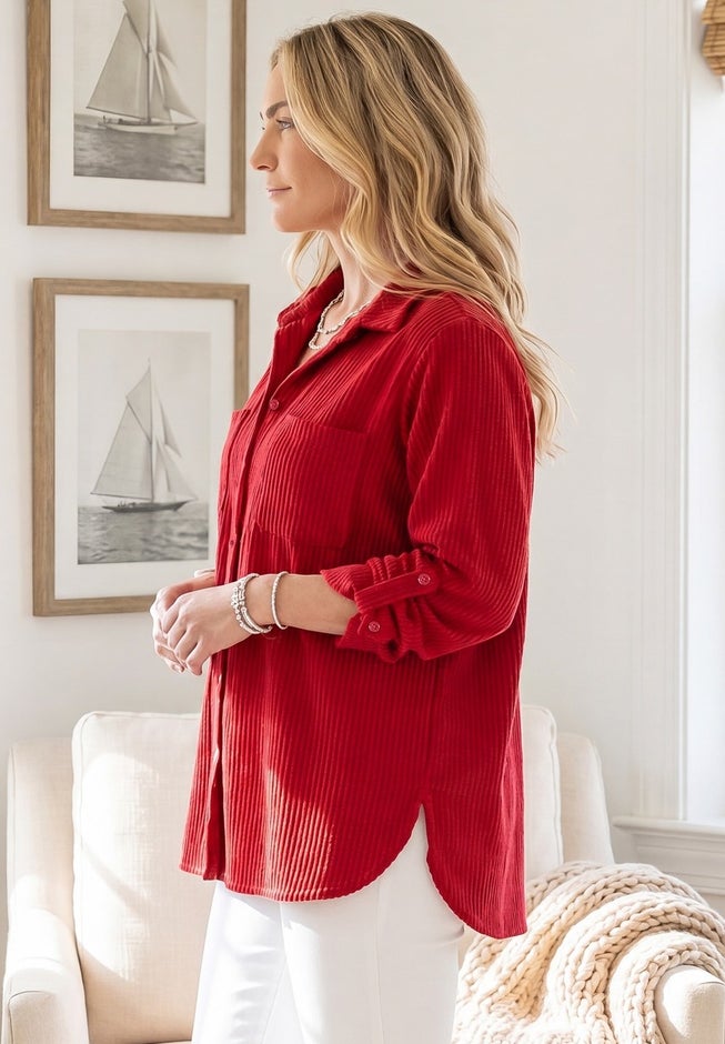 Brushed Rib Cozy Buttonfront Tunic image number 1