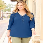 Knit Gauze Crochet 3/4 Sleeve Top image number null