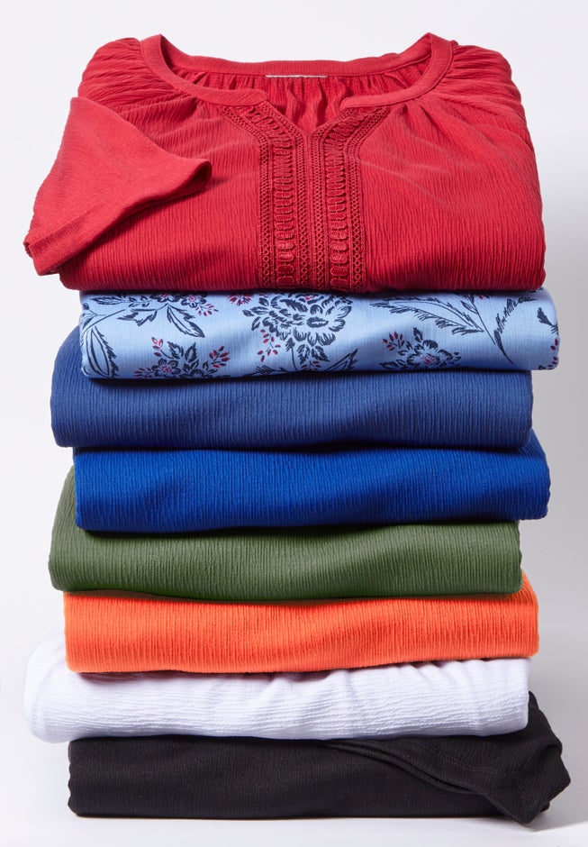 Knit Gauze Crochet 3/4 Sleeve Top image number 2