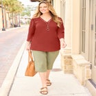 Knit Gauze Crochet 3/4 Sleeve Top image number null