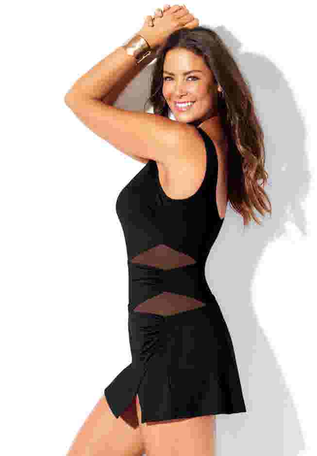 Square Neck Mesh Cut Out Swimdress image number 2