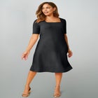 Stretch Cotton Square Neck Midi Dress image number null