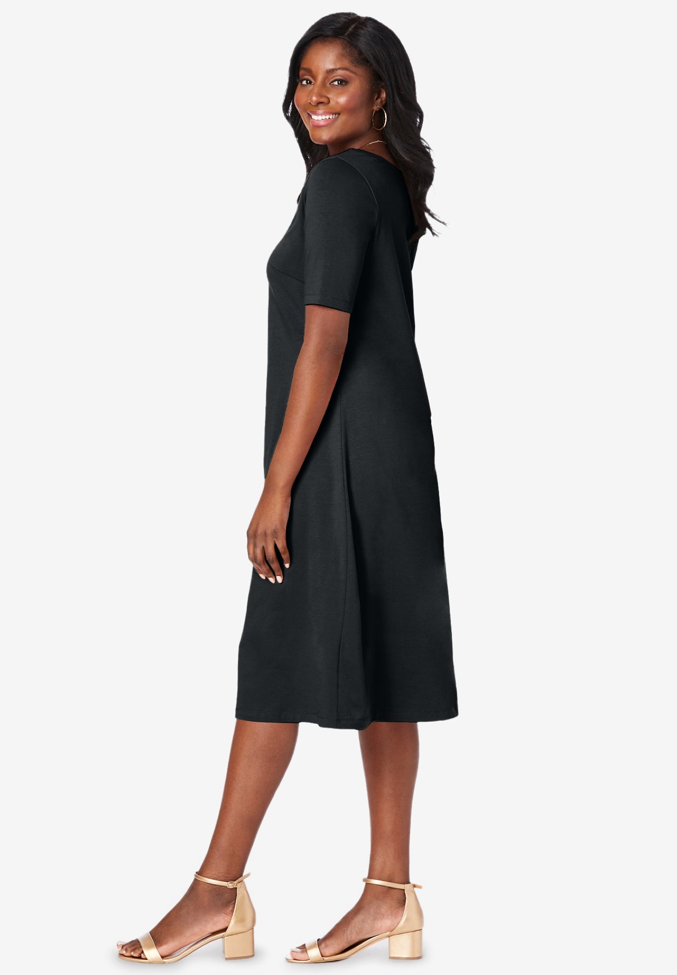 Stretch Cotton Square Neck Midi Dress image number 2