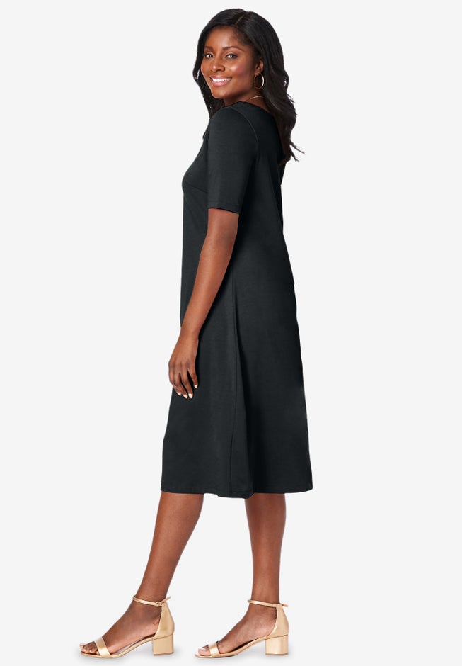 Stretch Cotton Square Neck Midi Dress image number 2