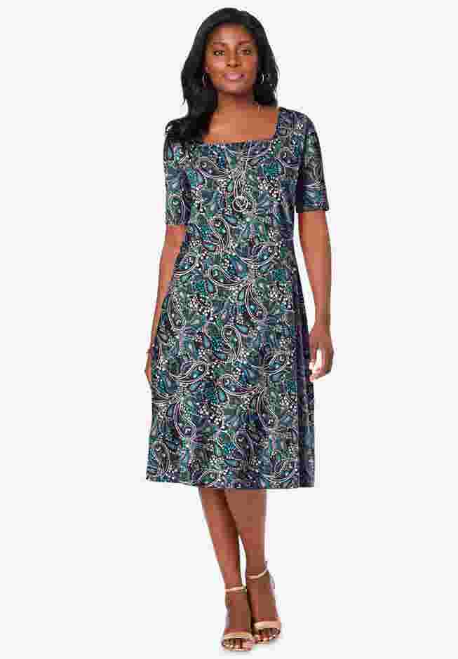 Stretch Cotton Square Neck Midi Dress image number 0