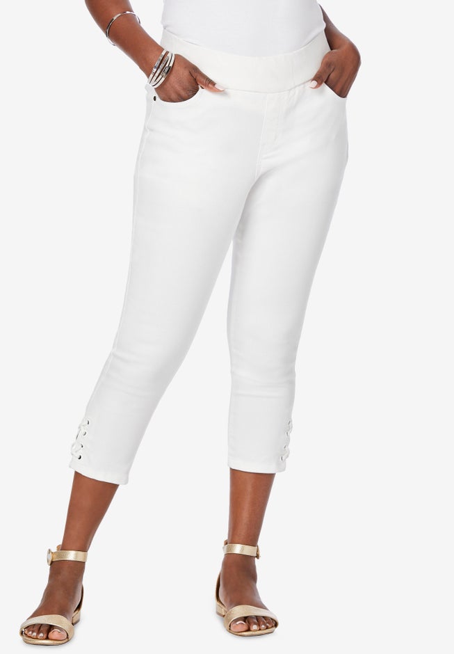 Comfort Waist Stretch Denim Lace-Up Capri image number 0