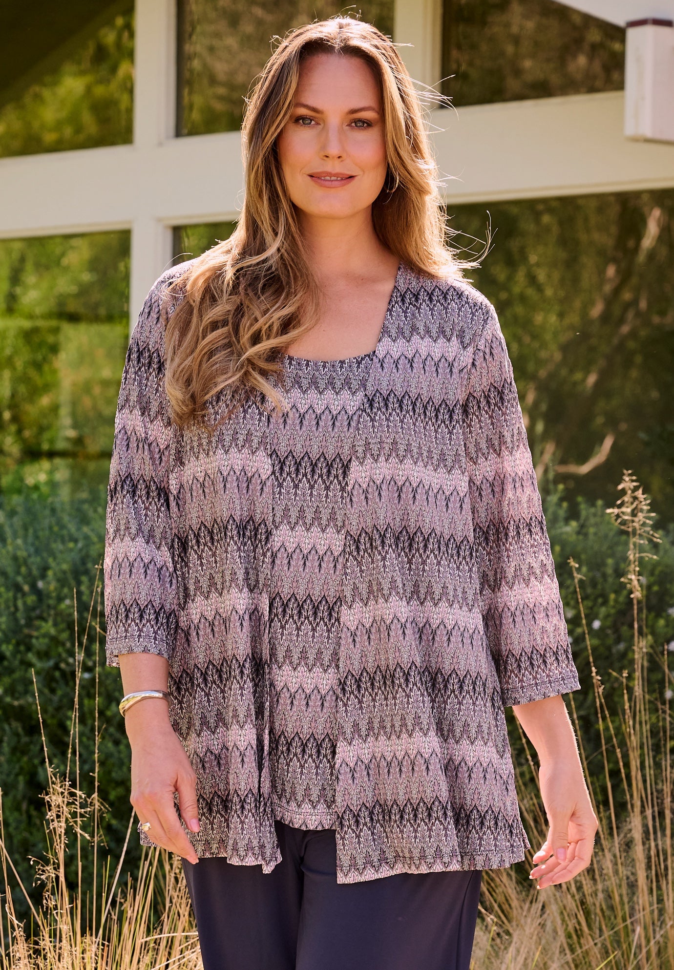 Jacquard Cardigan & Tank One Piece Top image number 0