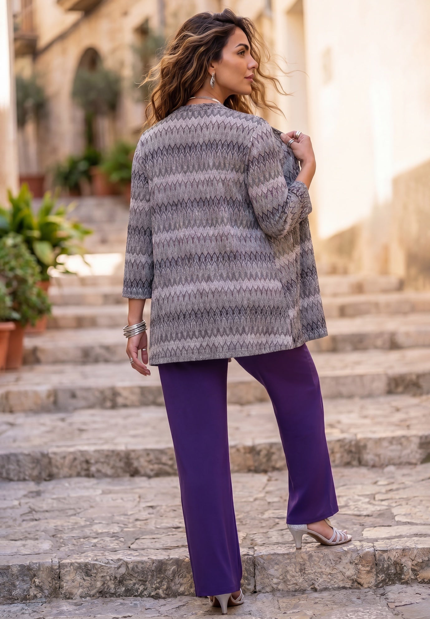 Metallic Jacquard Cardigan & Tank One Piece Top image number 1