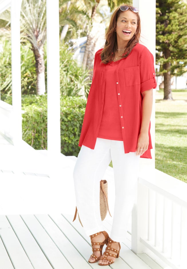 Mandarin Collar Gauze Tunic image number 5