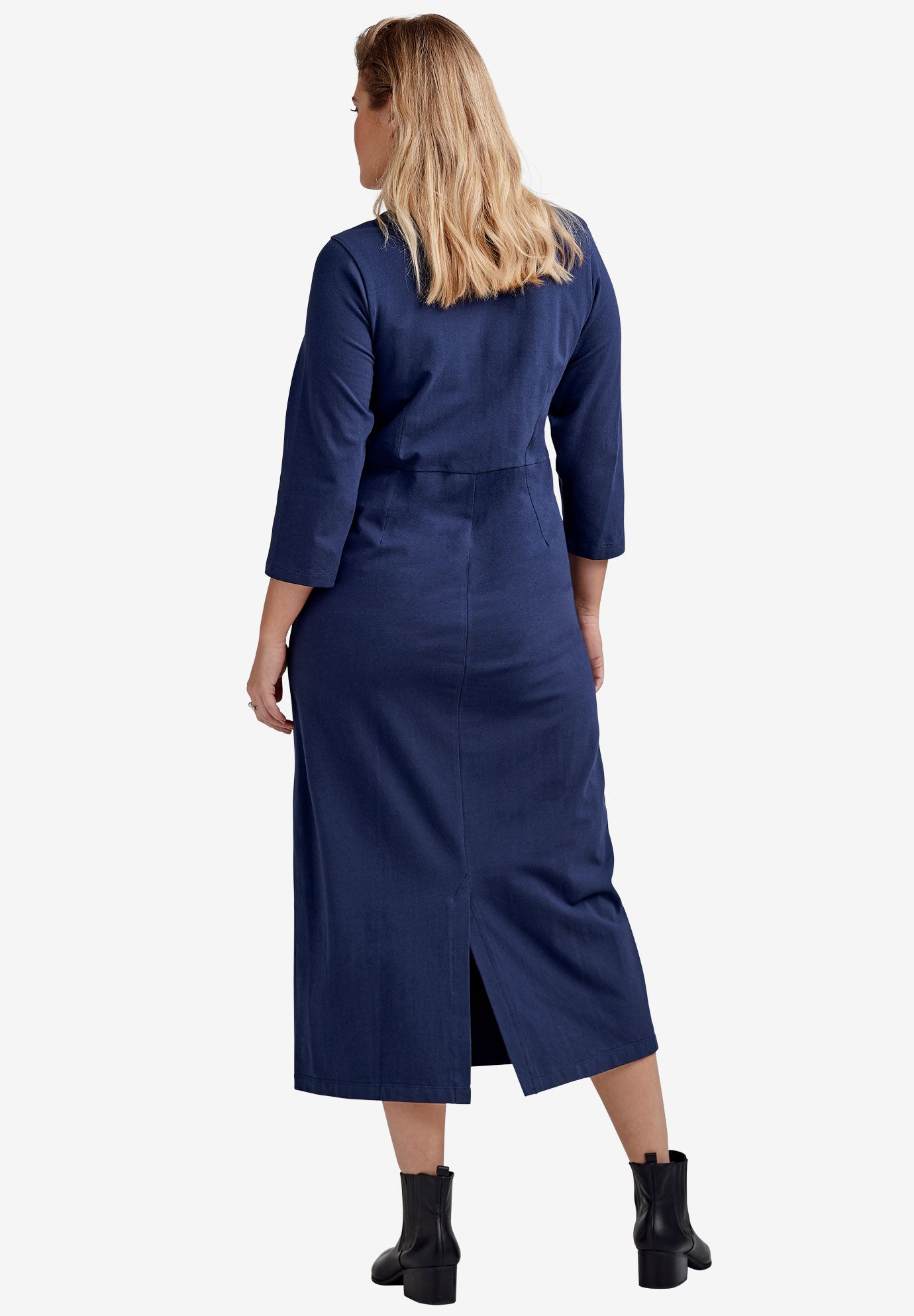 Cotton Spandex Crew Neck 3/4 Sleeve Maxi Dress image number 1