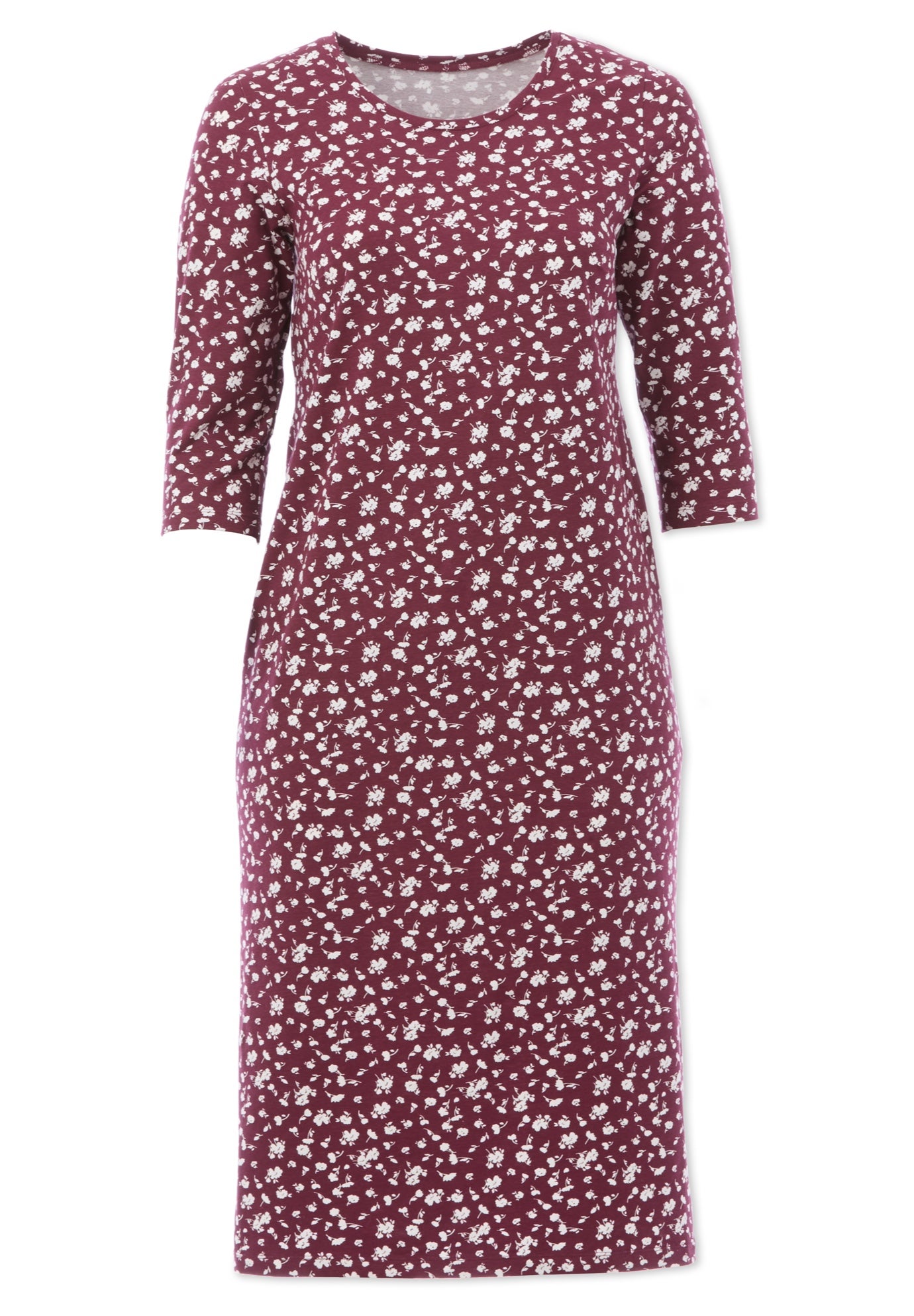 Cotton Spandex Jersey Three-Quarter Sleeve Scoopneck Maxi Dress image number 3