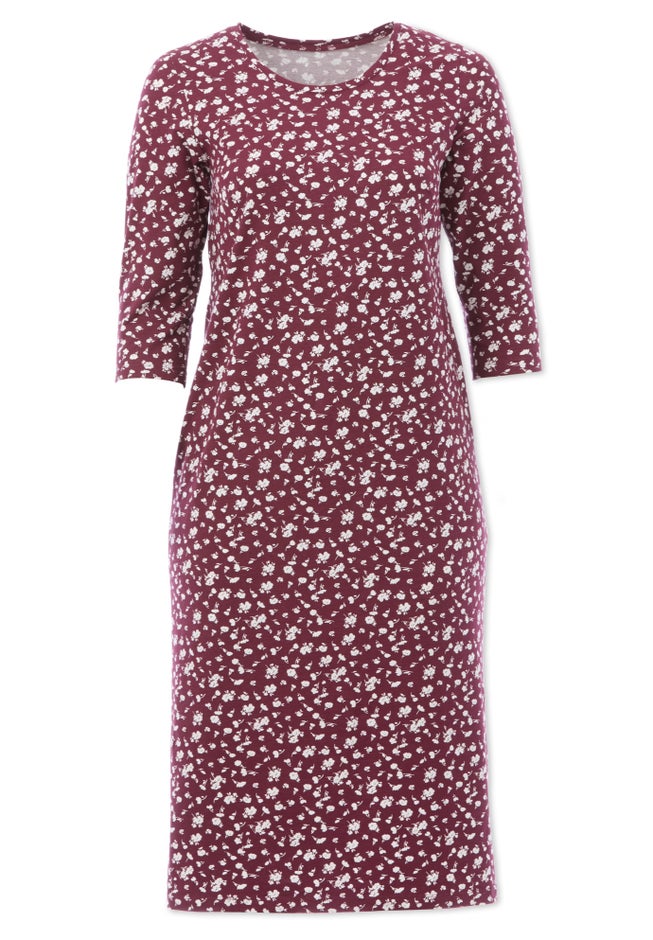 Cotton Spandex Jersey Three-Quarter Sleeve Scoopneck Maxi Dress image number 3