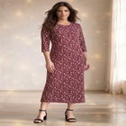 Cotton Spandex Jersey Three-Quarter Sleeve Scoopneck Maxi Dress image number 0