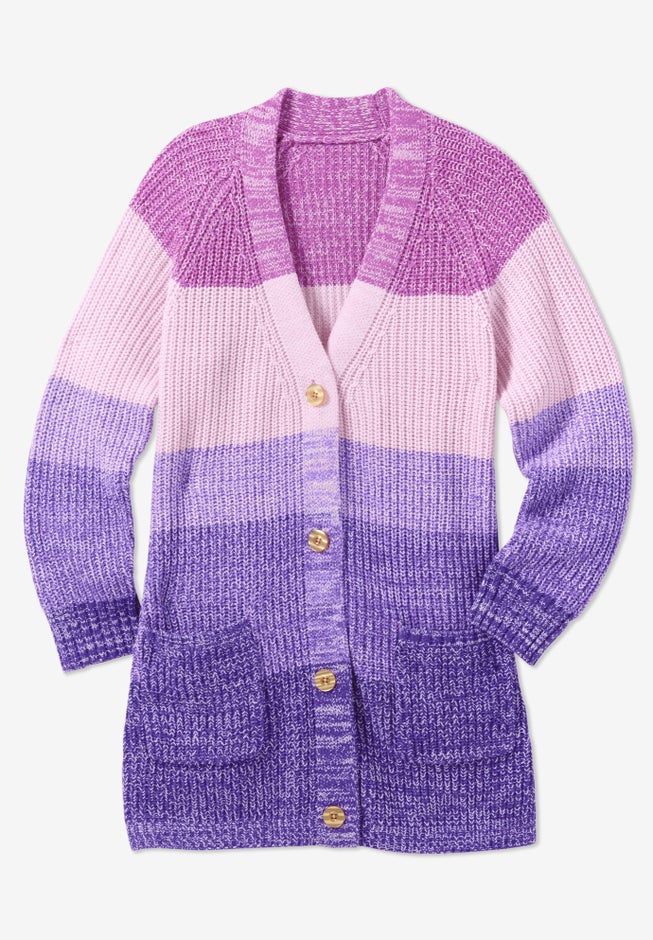 Ombre Shaker Cardigan Sweater image number 3
