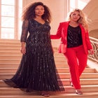 Plus Size Beaded V-Neck 3/4 Sleeve Sleeve Maxi Gown image number 2