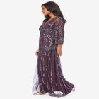 Plus Size Beaded V-Neck 3/4 Sleeve Sleeve Maxi Gown image number null