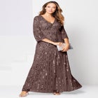 Plus Size Beaded V-Neck 3/4 Sleeve Sleeve Maxi Gown image number null