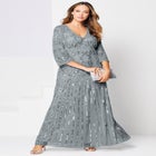 Plus Size Beaded V-Neck 3/4 Sleeve Sleeve Maxi Gown image number null