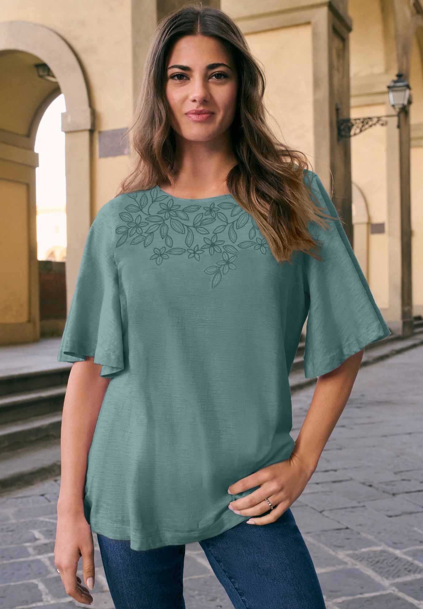 Plus Size Embroidered Slub Tee image number 0