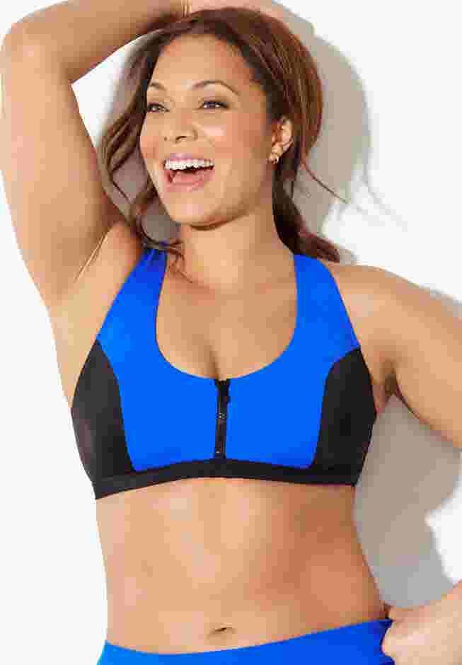 Colorblock Zip Front Bikini Top image number 2