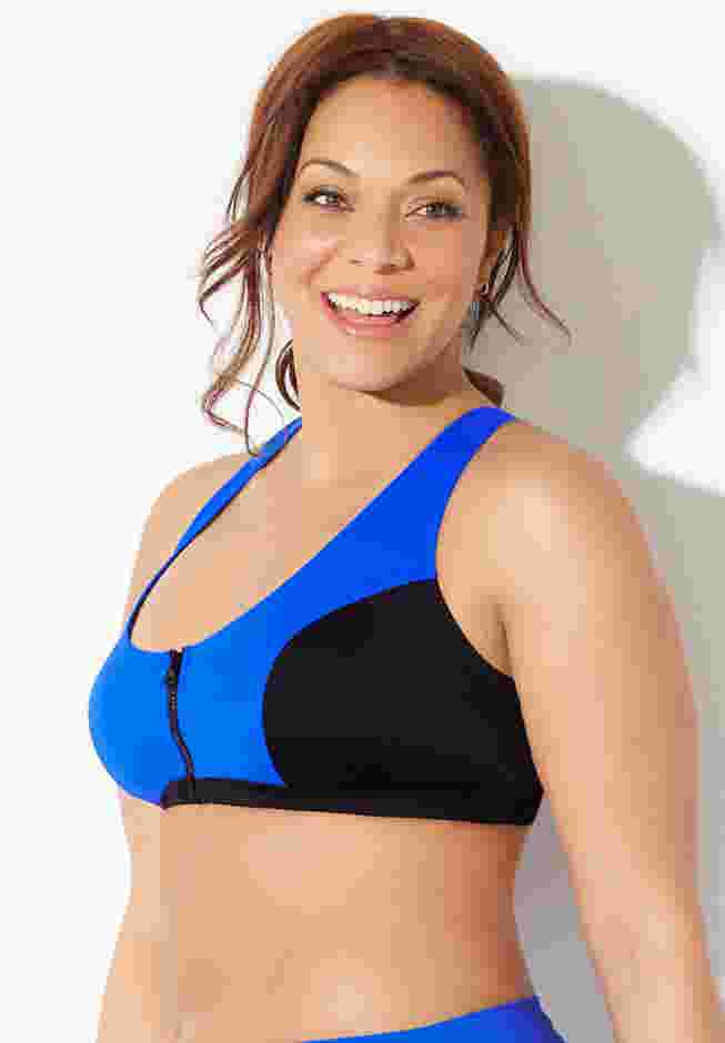 Colorblock Zip Front Bikini Top image number 3